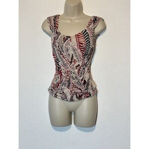 Y2K Classiques Entier Womens Size XS Silk Ruched Sleeveless Top Blouse Red Black